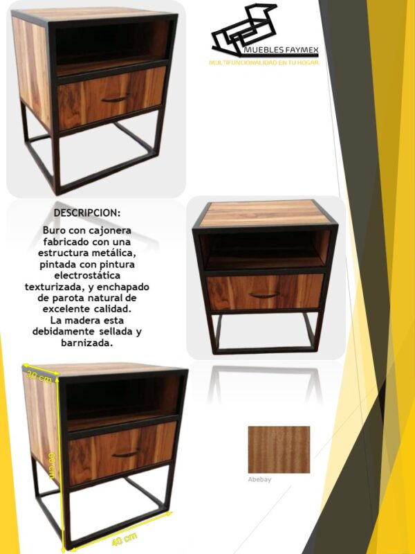 Buro Recamara Con Cajonera Tipo Industrial Minimalista parota